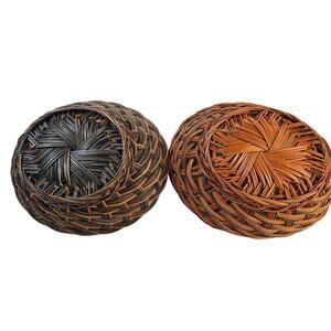 Lot of 2 vintage wicker baskets organization storage modern oval small / medium#